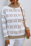 Snowflake Contrast Trim Long Sleeve Sweater