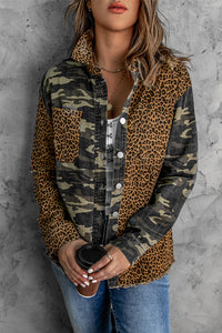 Animal Print Camouflage Raw Hem Denim Jacket