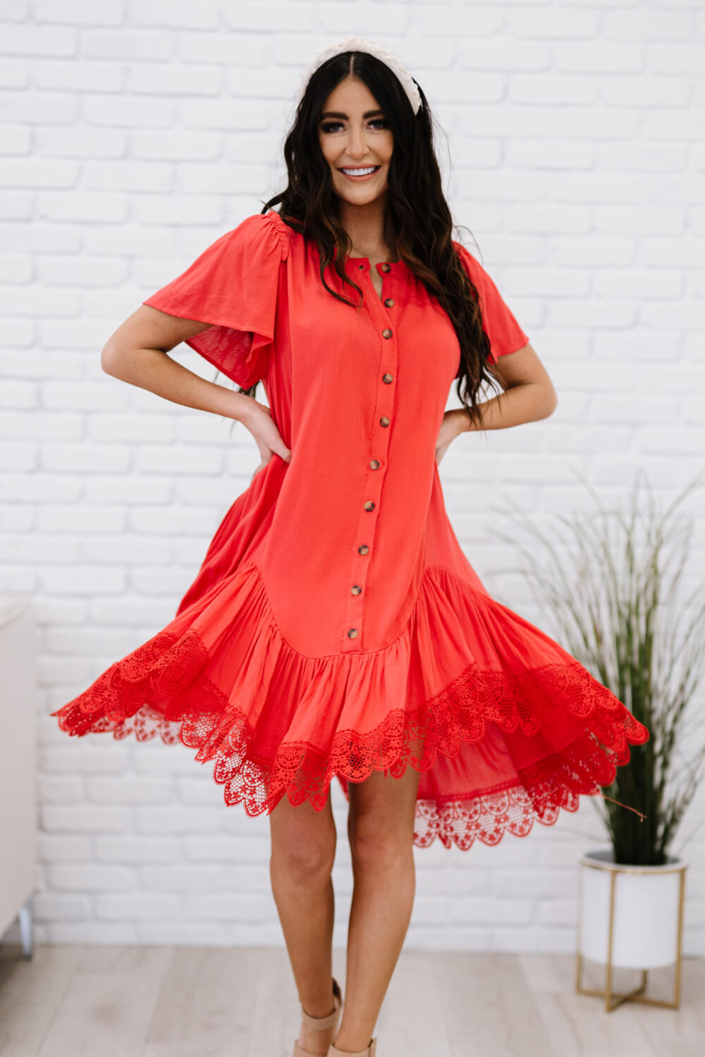 Davi & Dani Fly with Me Full Size Button Down Ruffle Dress