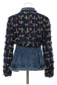 GAWQO Fringe Detail Cropped Jacket and Denim Vest Set