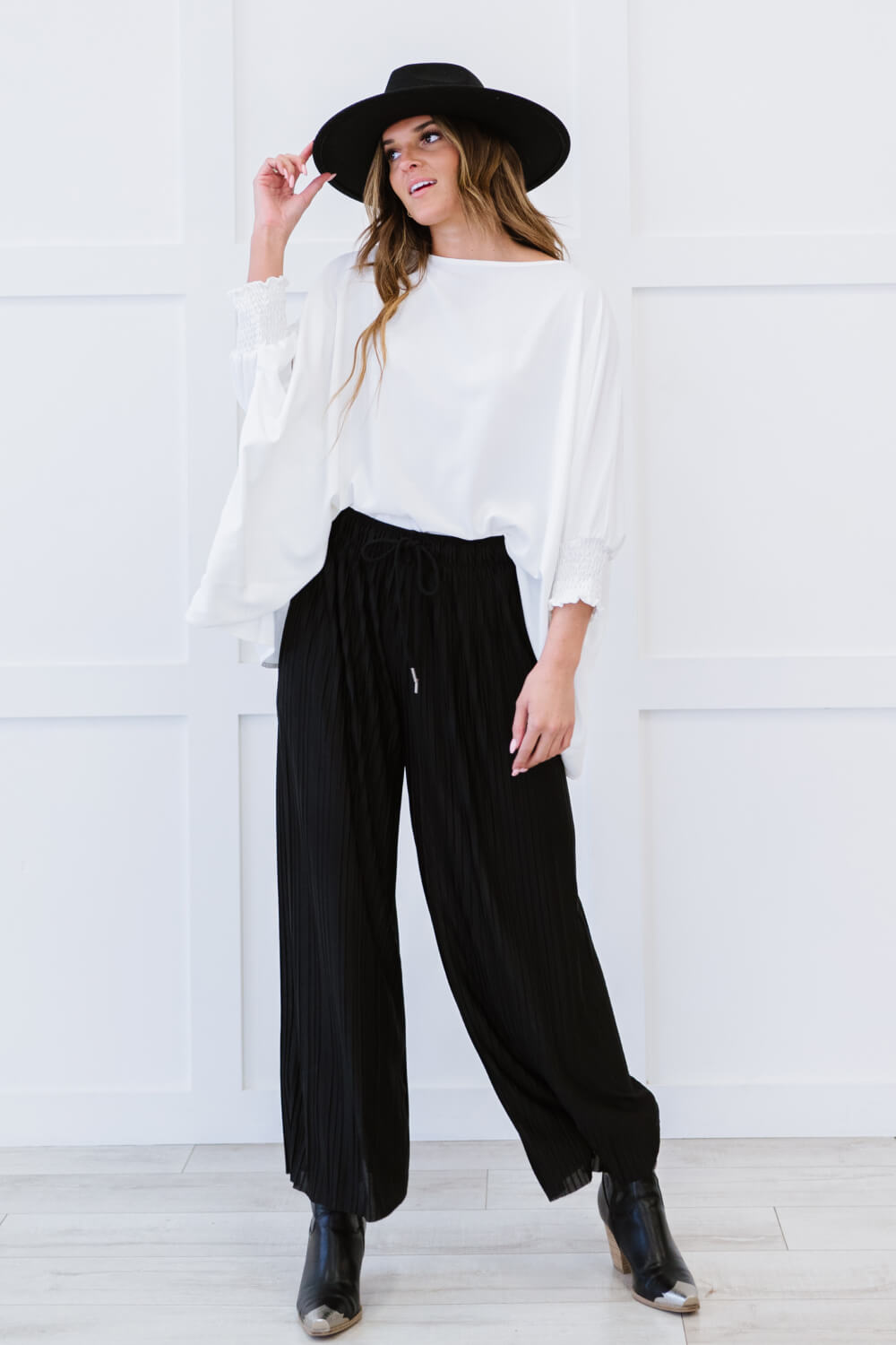 Zenana Pleats for Days Full Size Run Palazzo Pants