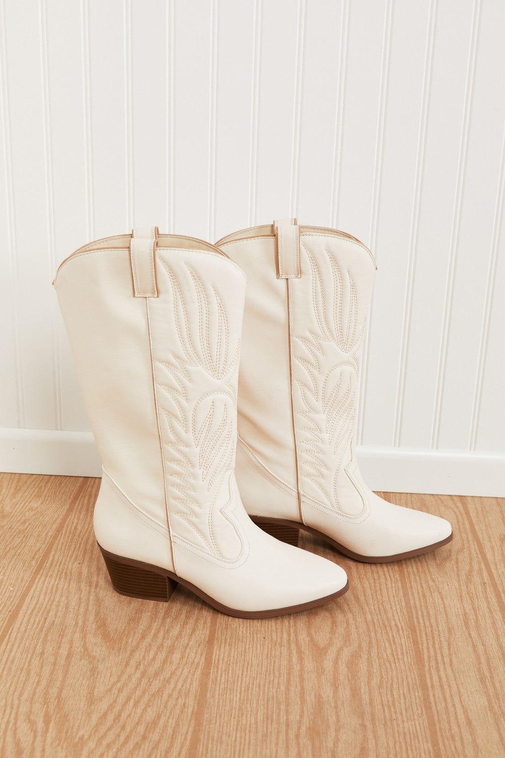 Qupid Mountain Fever Mid-Calf Cowboy Boots in Stone