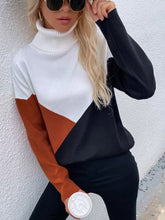 Load image into Gallery viewer, Color Block Dropped Shoulder Turtleneck Sweater
