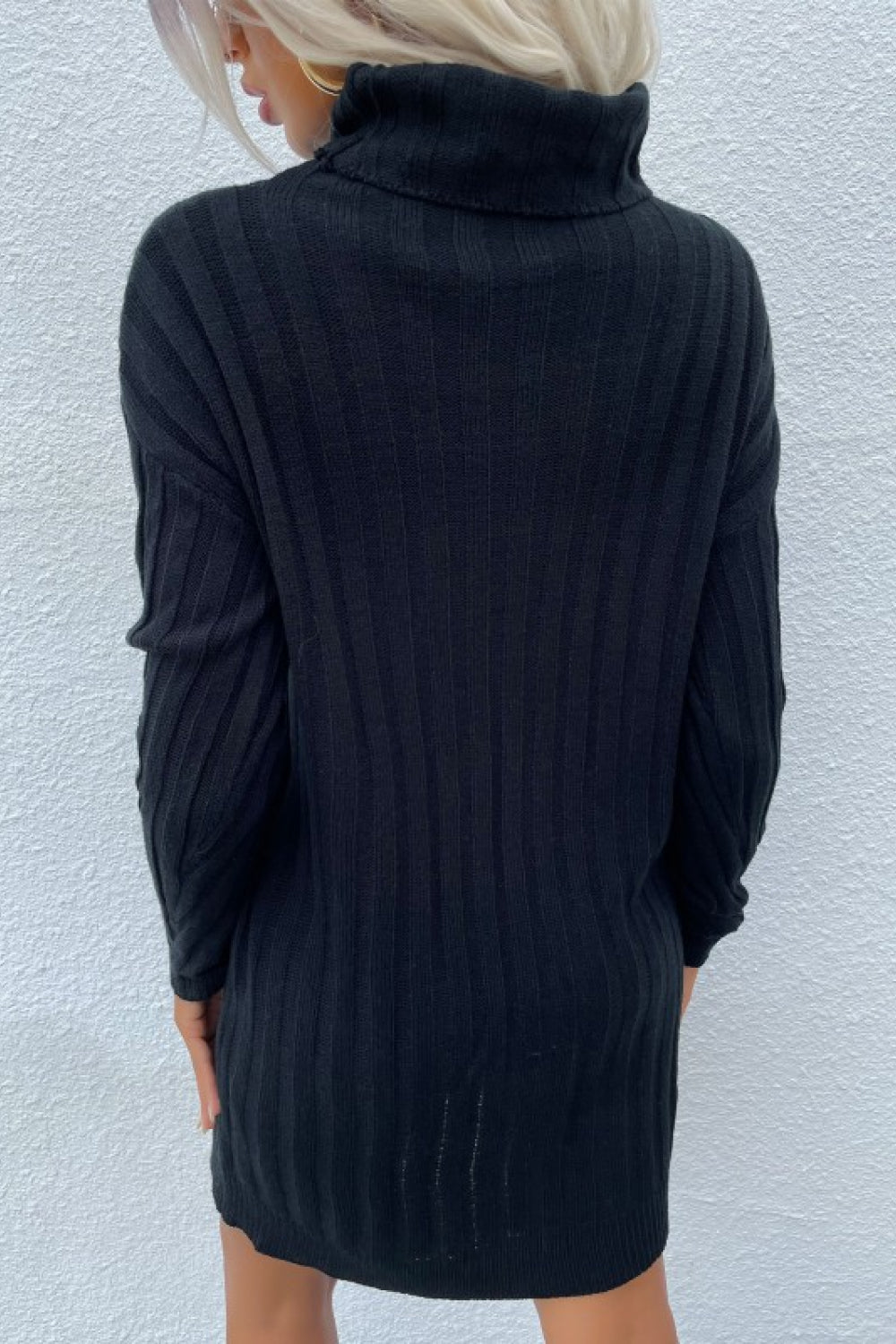 Turtleneck Rib-Knit Sweater Dress