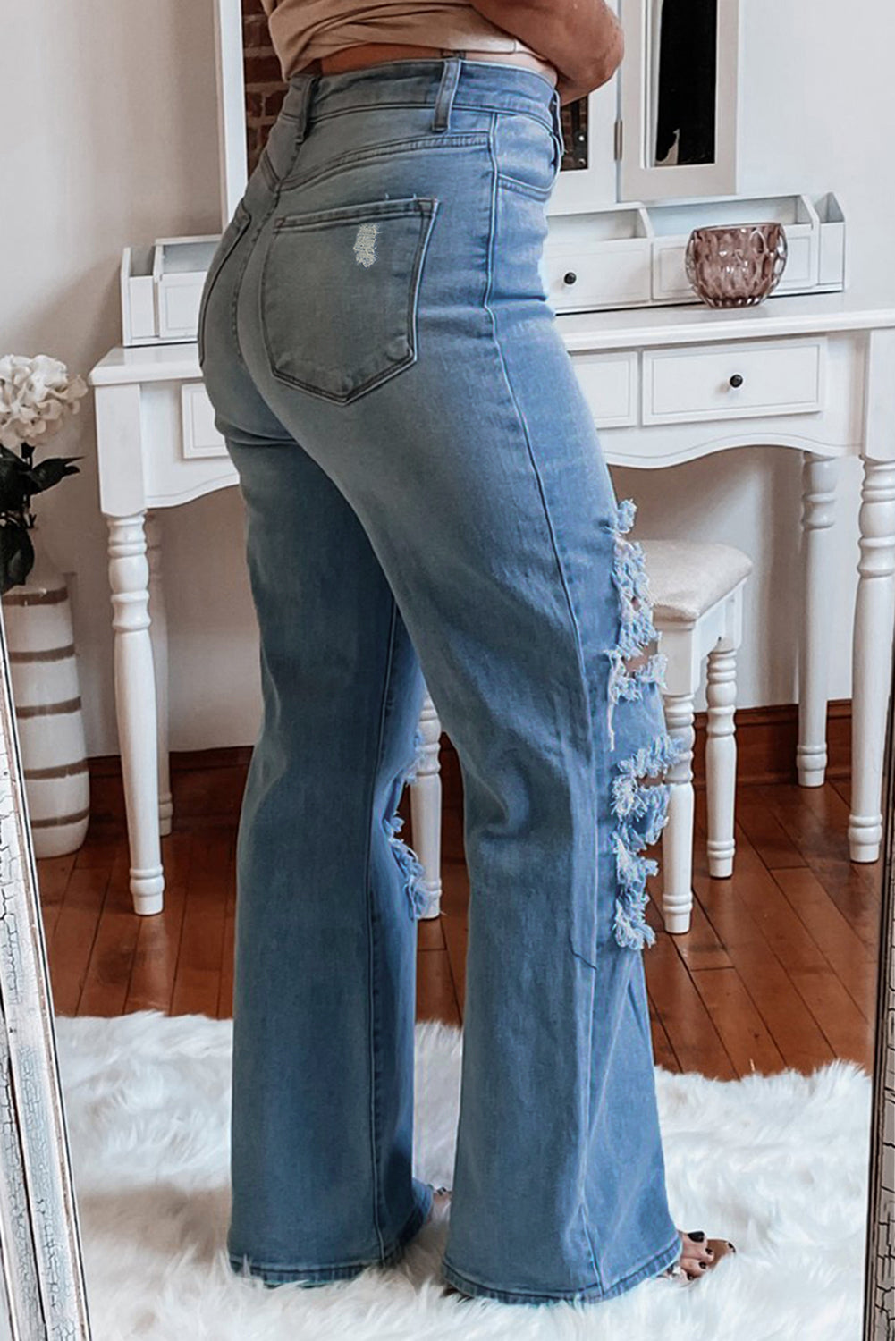 Distressed High Waist Straight Leg Jeans