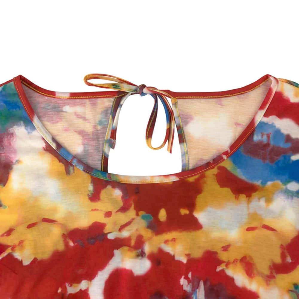 Full Size Tie-Dye Round Neck Romper with Pockets