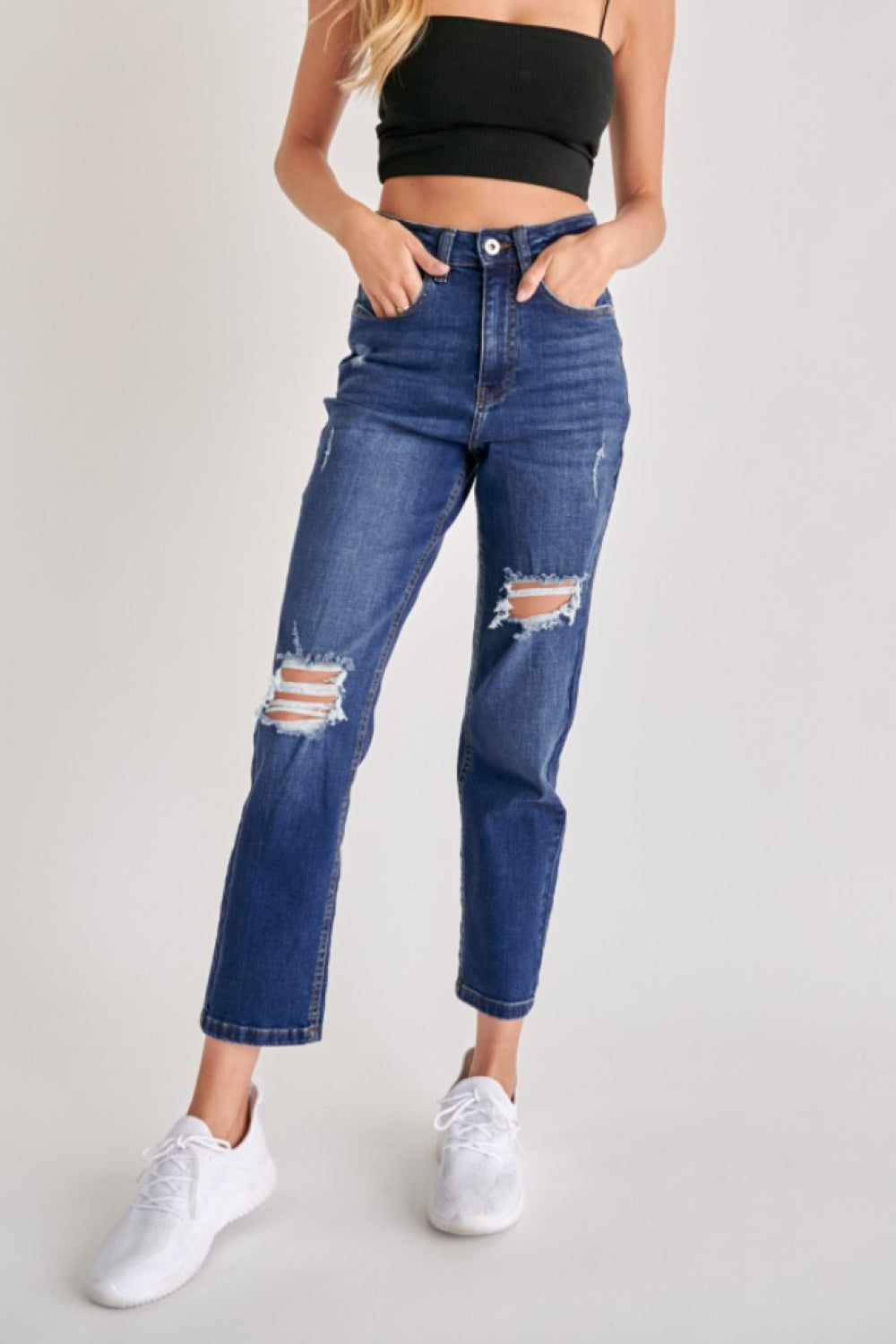 Muselooks High-Rise Distressed Cropped Jeans