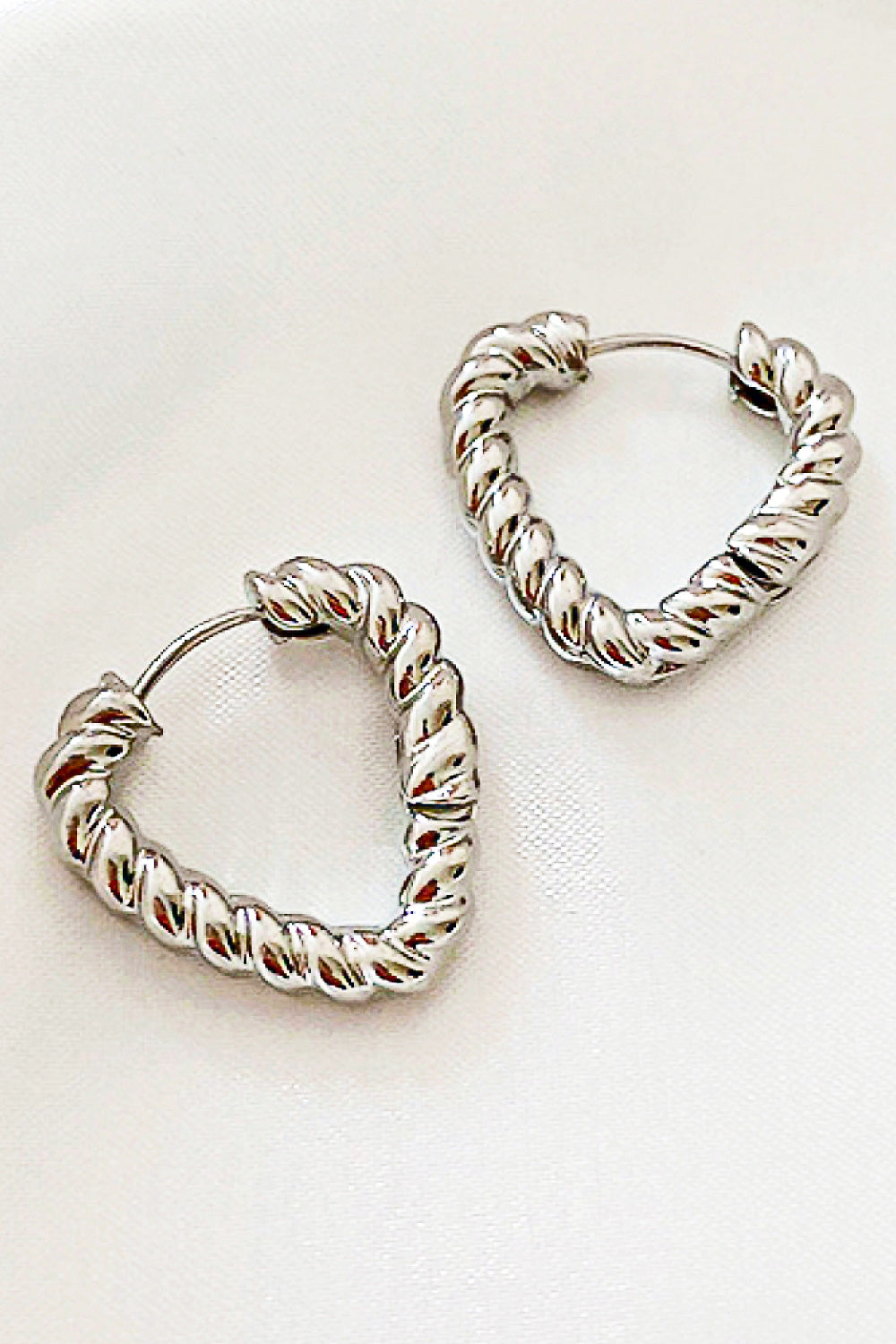 Twisted Triangle Hoop Earrings in Silver