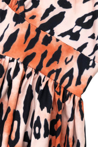 Plus Size Leopard Print Pleated Detail Midi Dress