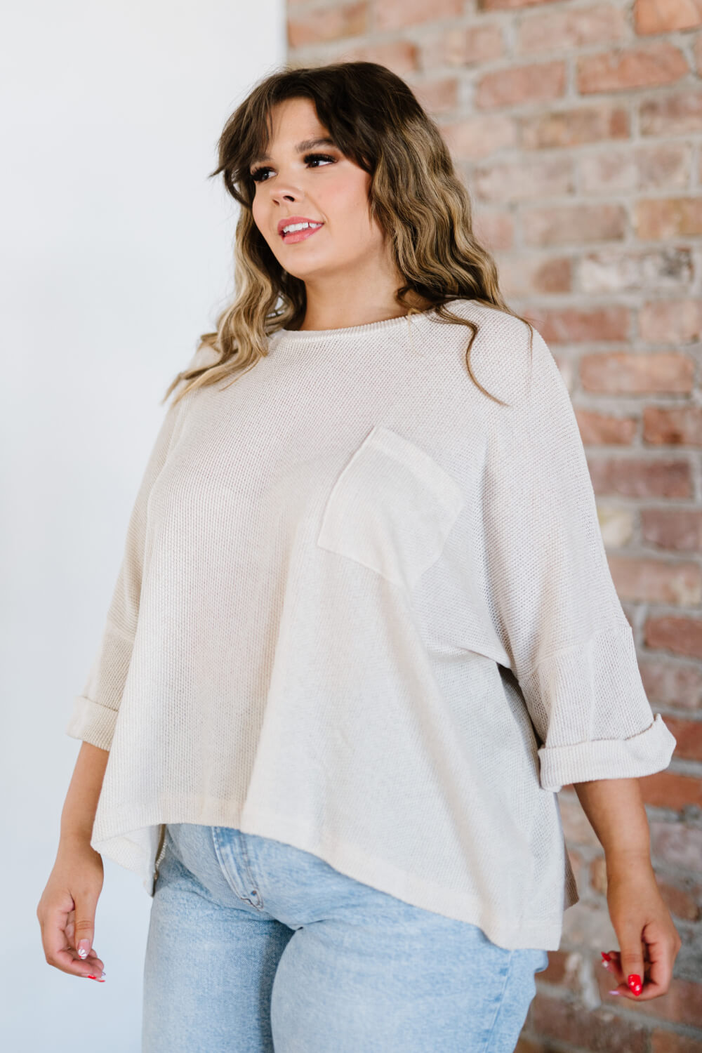 White Birch Take a Breath Full Size Knit Top