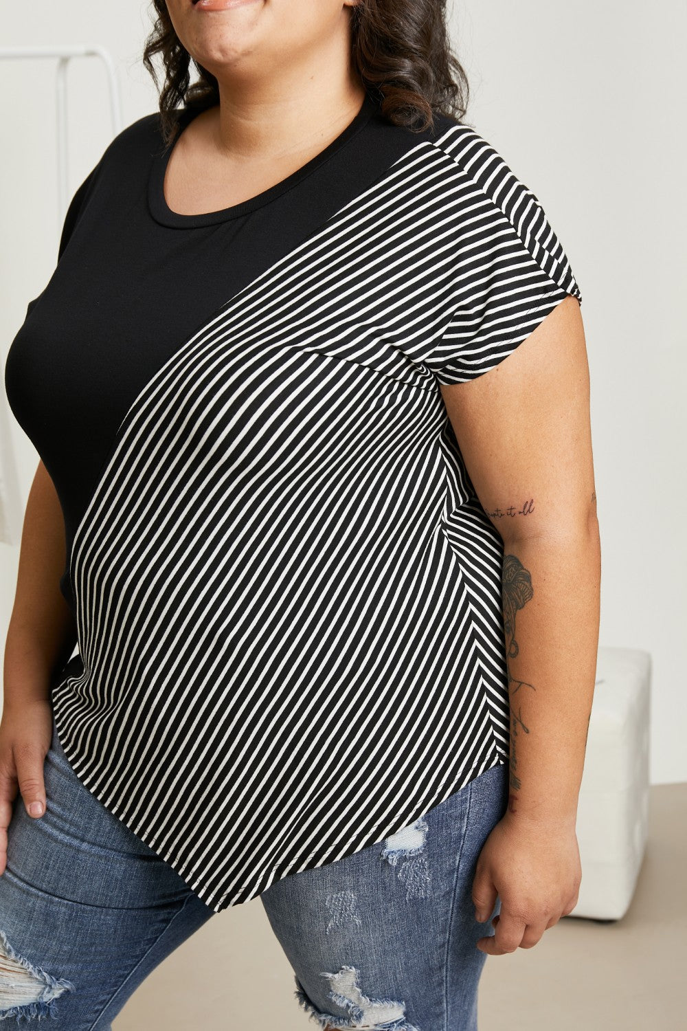 Sew In Love Spoonful of Sugar Full Size Striped Color Block Tee in Black