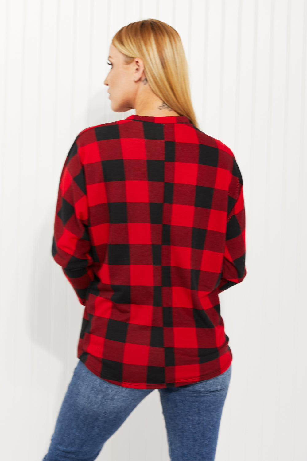 Acting Pro Washington Woodlands Full Size Plaid Juliet Sleeve Top