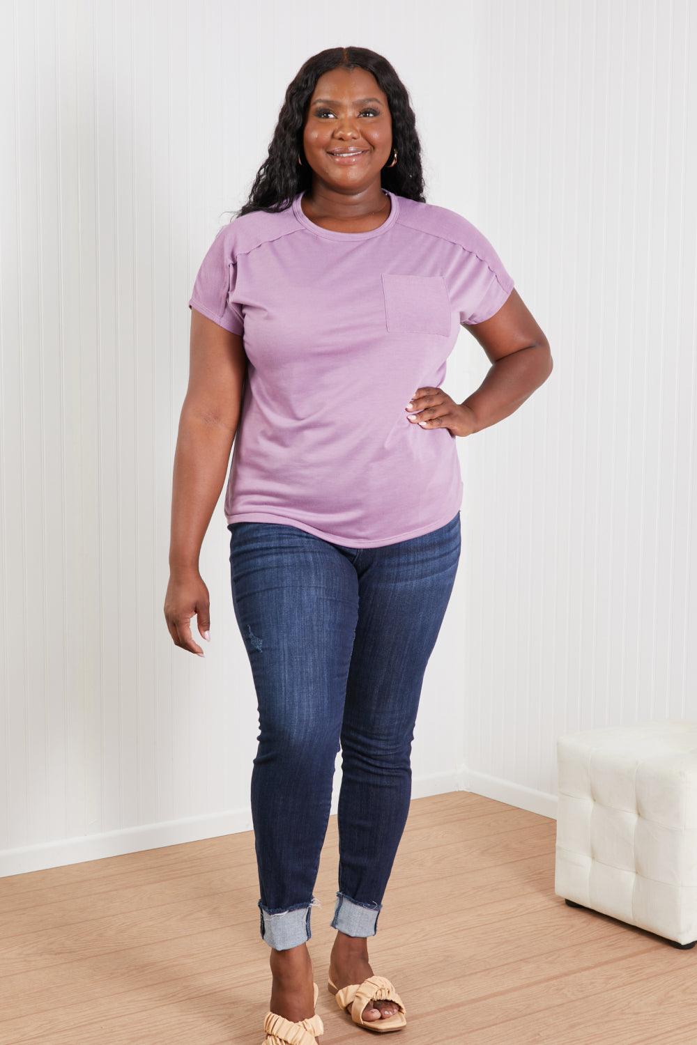 Sew In Love Stay and Chat Love Full Size Pocket Tee in Plum