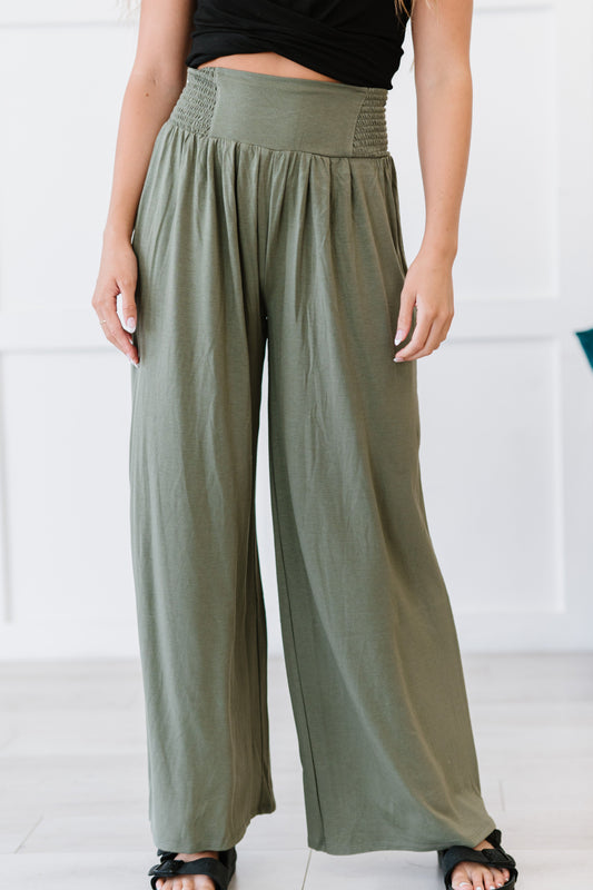 Zenana Easy Breezy Full Size Palazzo Pants in Light Olive