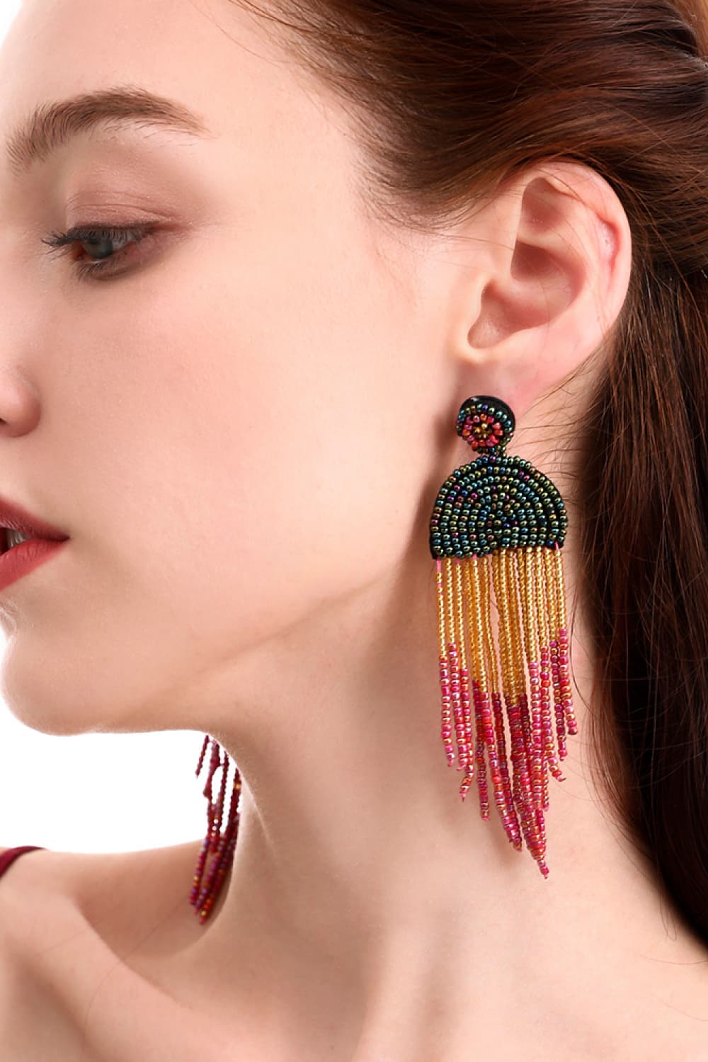 Beaded Fringe Dangle Earrings