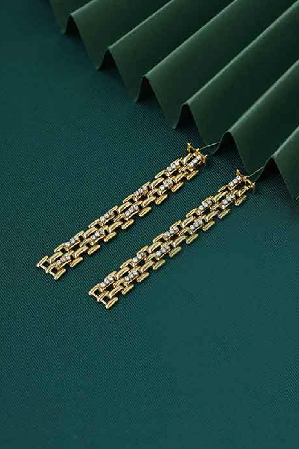 Decorative Rhinestone Chain Drop Earrings in Gold