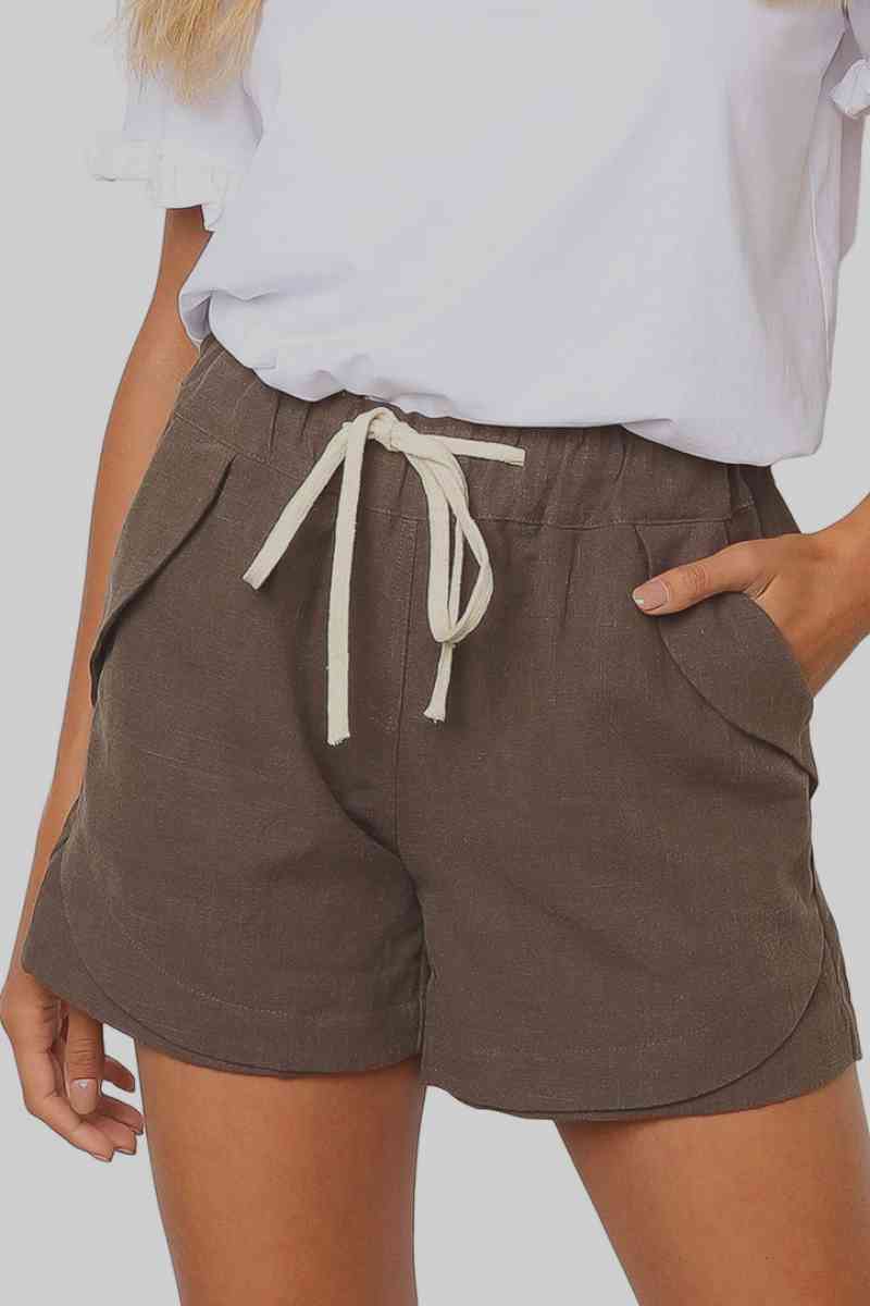 Solid Drawstrings High Waist Shorts