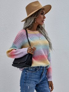 Gradient Stripes Rib-Knit Sweater