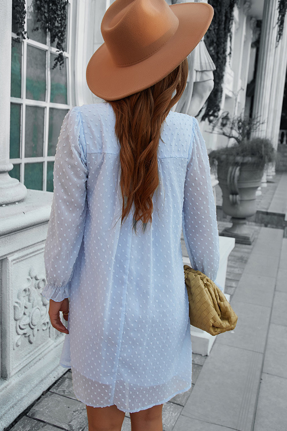 Swiss Dot Frill Trim Long Sleeve Dress