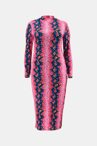 Plus Size Printed Mock Neck Maxi Dress