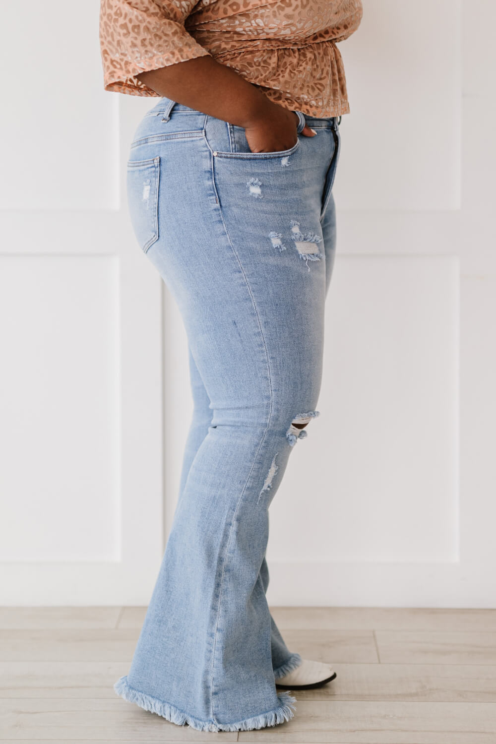 RISEN Divine Denim Full Size Run Distressed Flare Jeans