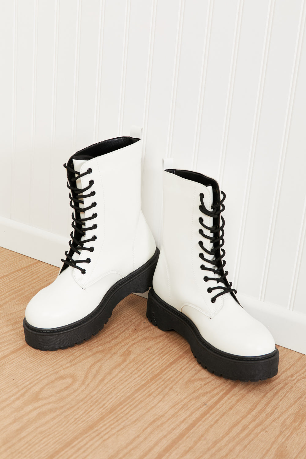 Weeboo Big Steps Platform Combat Boots in White