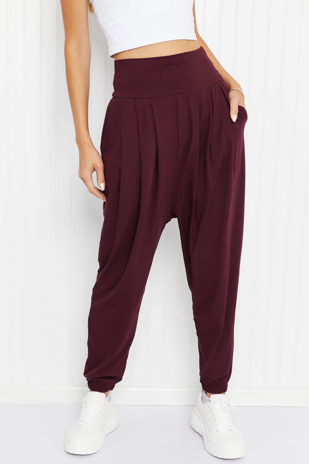 Rae Mode Full Size Deep Breaths Pleated Harem Joggers