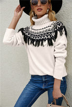 Load image into Gallery viewer, Fair Isle Turtleneck Sweater with Fringe
