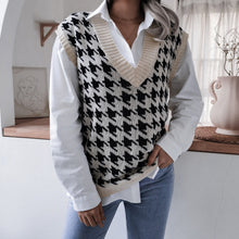 Load image into Gallery viewer, Houndstooth Ribbed Trim V-Neck Sweater Vest
