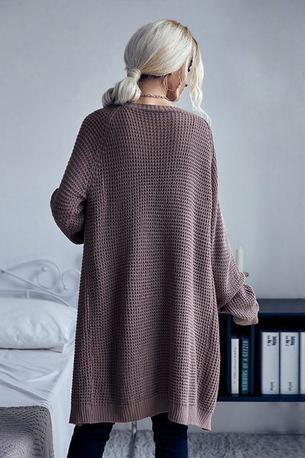 Waffle Knit Slouchy Longline Cardigan