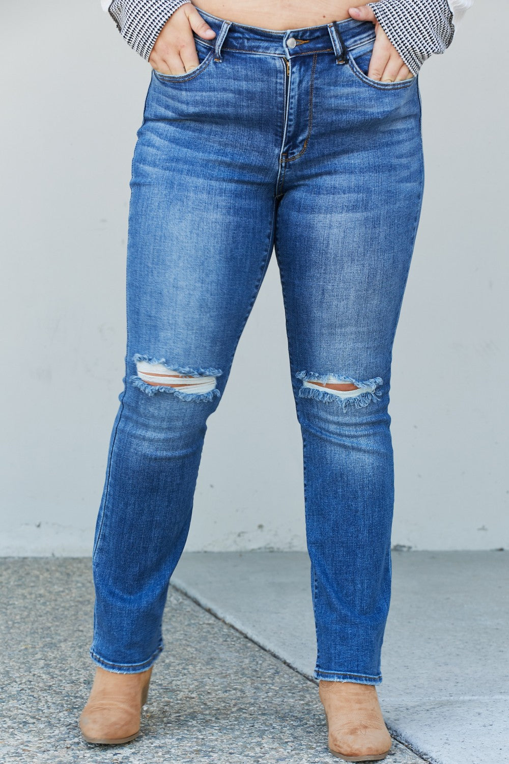 Judy Blue Full Size Distressed Knee Bootcut Jeans