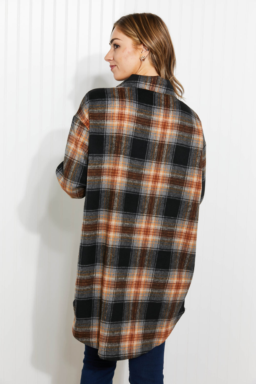 Zenana Farmer's Daughter Full Size Plaid Longline Shacket