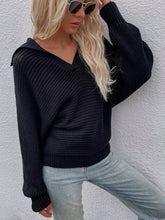 Load image into Gallery viewer, Collared Lantern Sleeve Rib-Knit Sweater
