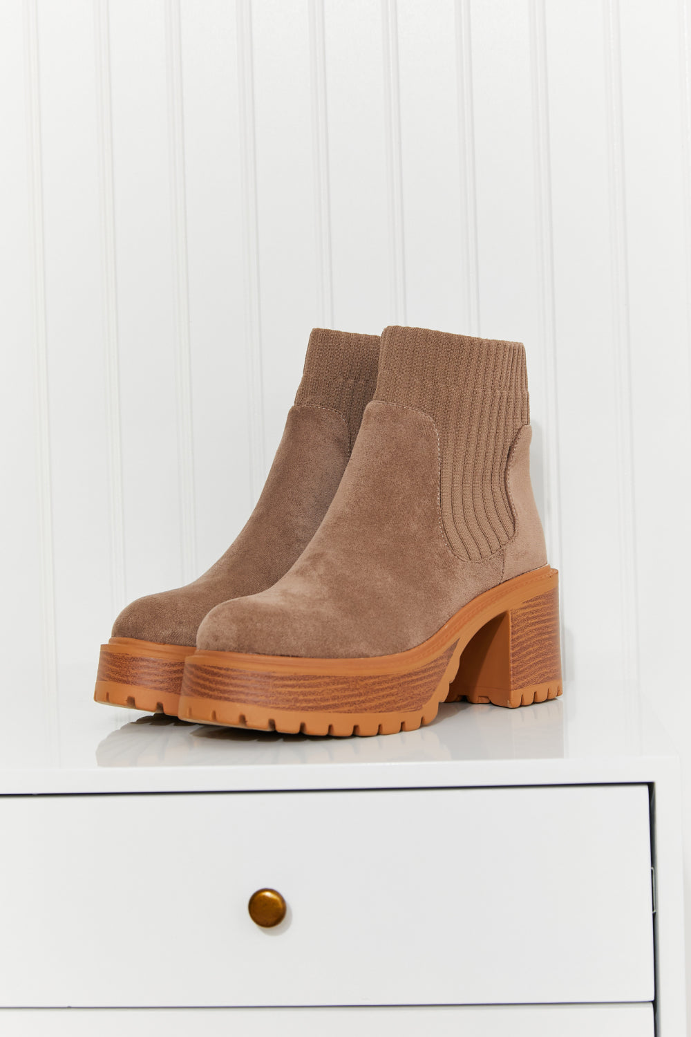 WeeBoo Strive For More Chunky Sole Sock Booties in Taupe