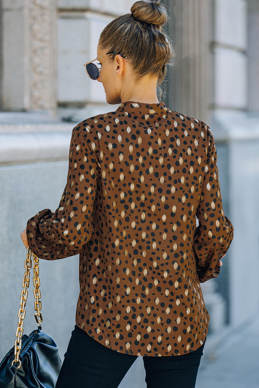 Cheetah Tie Neck Blouse