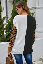 Load image into Gallery viewer, Leopard Sleeve Spliced Sweater
