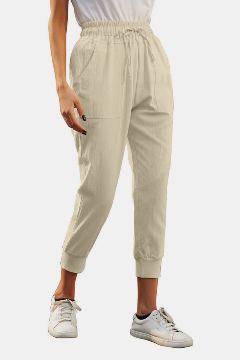 High Waist Drawstrings Cropped Pants