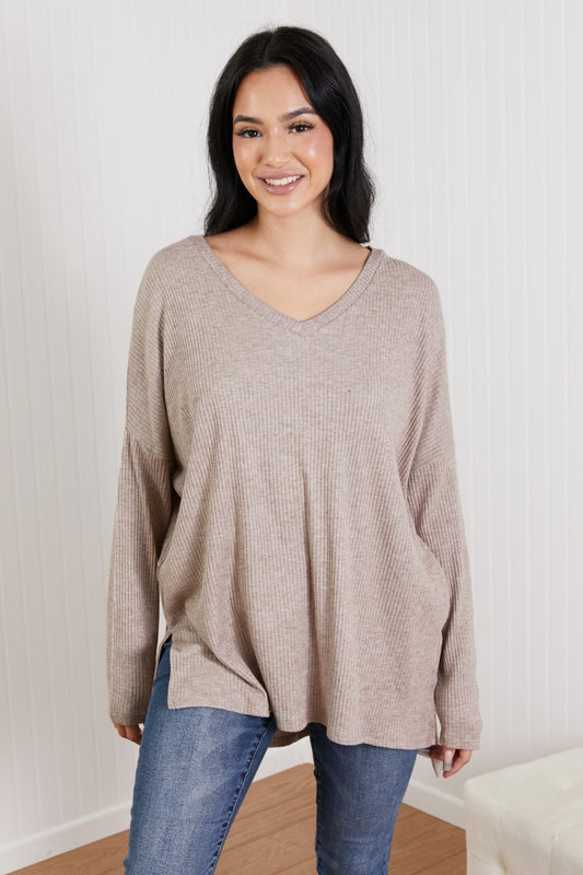 Zenana Sippin' Hot Cocoa Full Size Ribbed High-Low Sweater