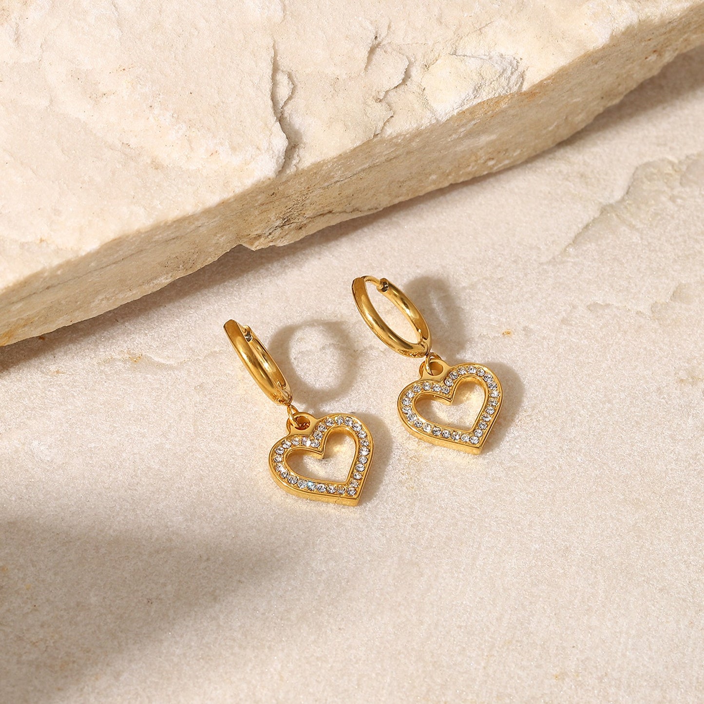 Rhinestone Heart Huggie Hoop Earrings