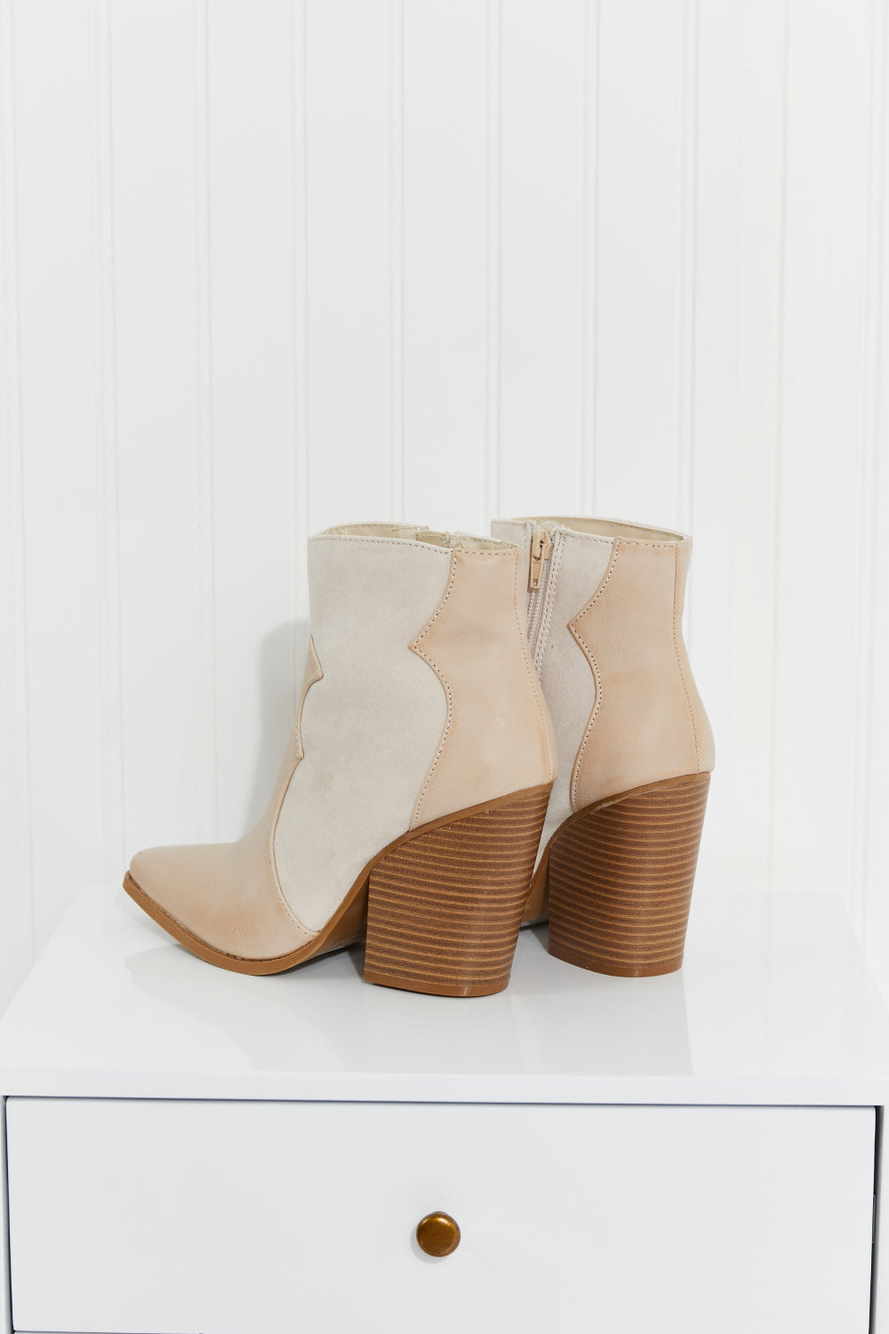 Qupid Standout Two-Texture Heeled Ankle Booties