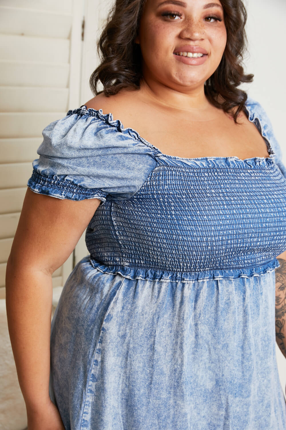 GeeGee Leading Lady Full Size Mineral Wash Chambray Dress