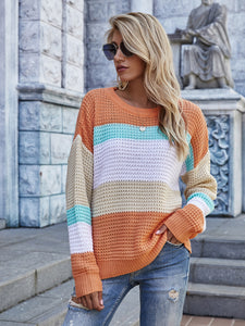 Striped Chunky Knit Long Sleeve Sweater