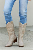 Qupid Mountain Fever Mid-Calf Cowboy Boots in Taupe