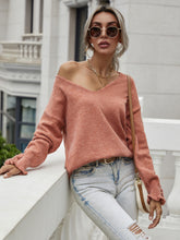 Load image into Gallery viewer, Frilled Sleeves V-Neck Sweater
