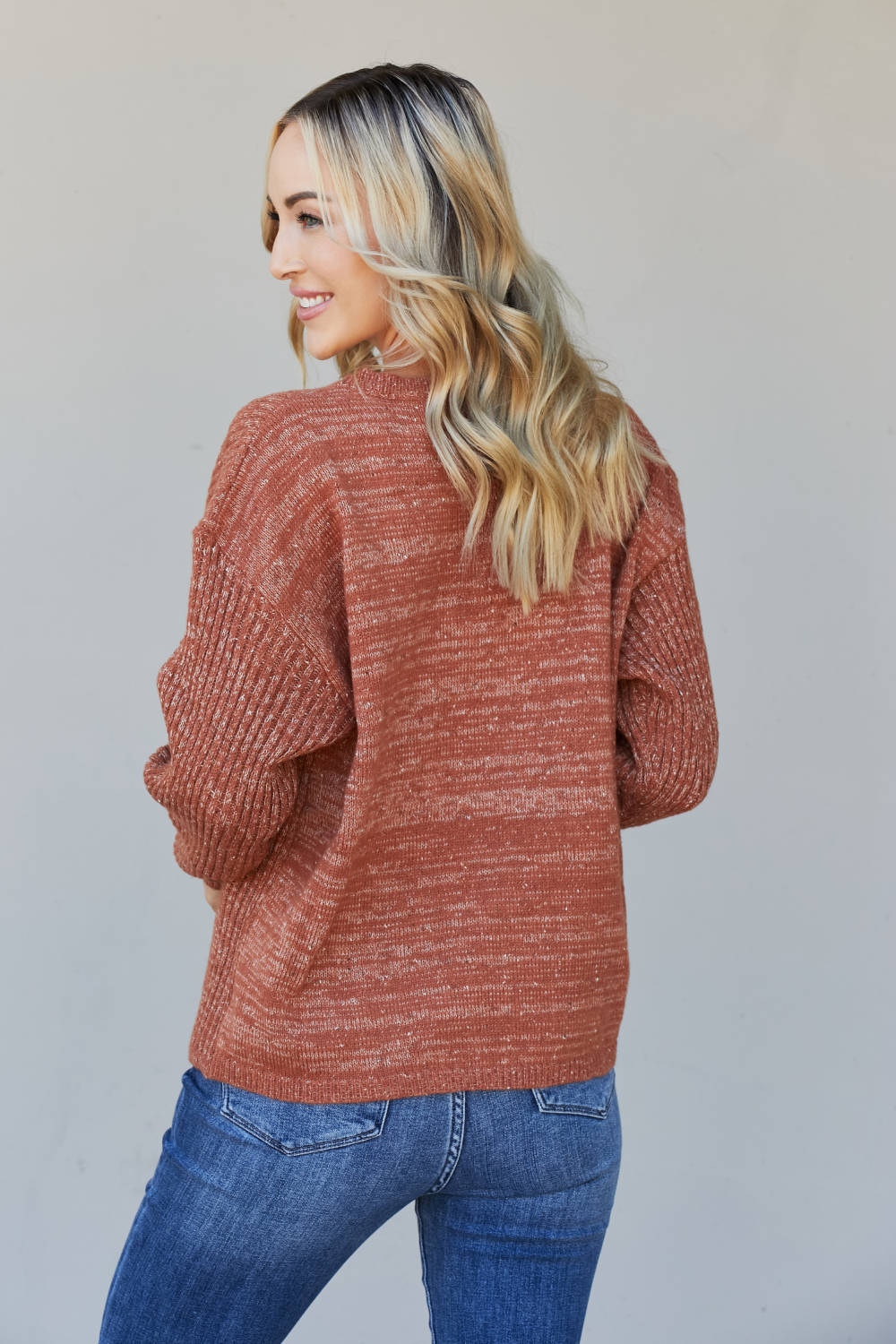 Sew In Love Full Size Mixed Knit Dropped Shoulder Sweater