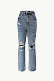 Distressed Pocketed Straight Leg Jeans