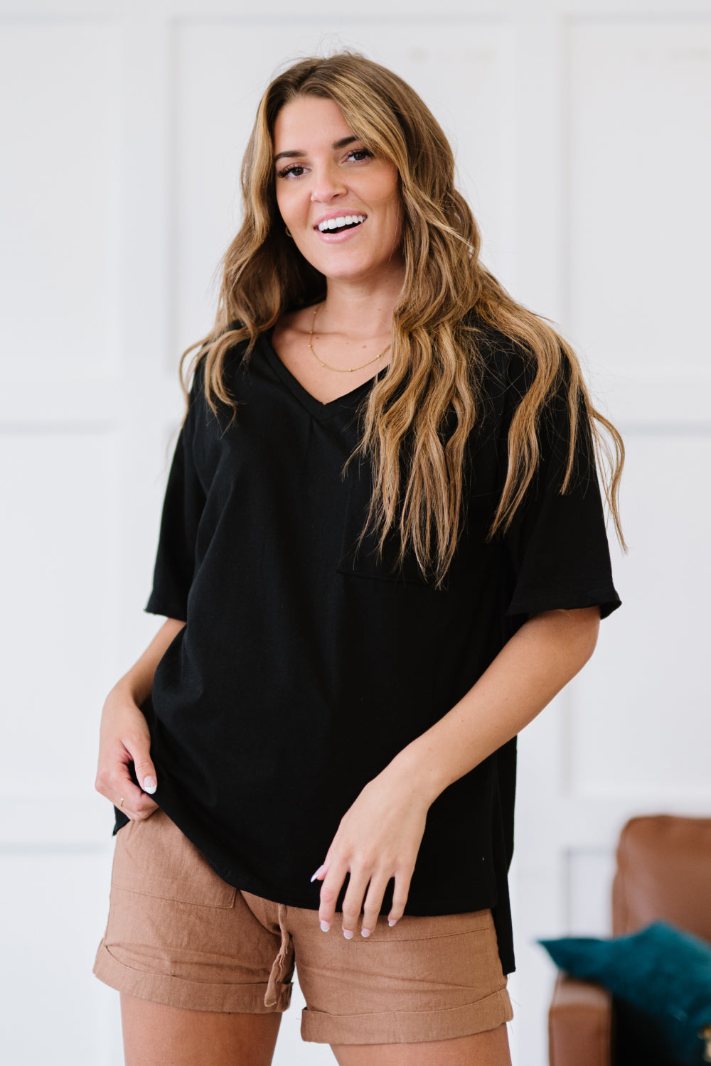 Zenana All-Nighter Full Size High-Low V-Neck Tee in Black