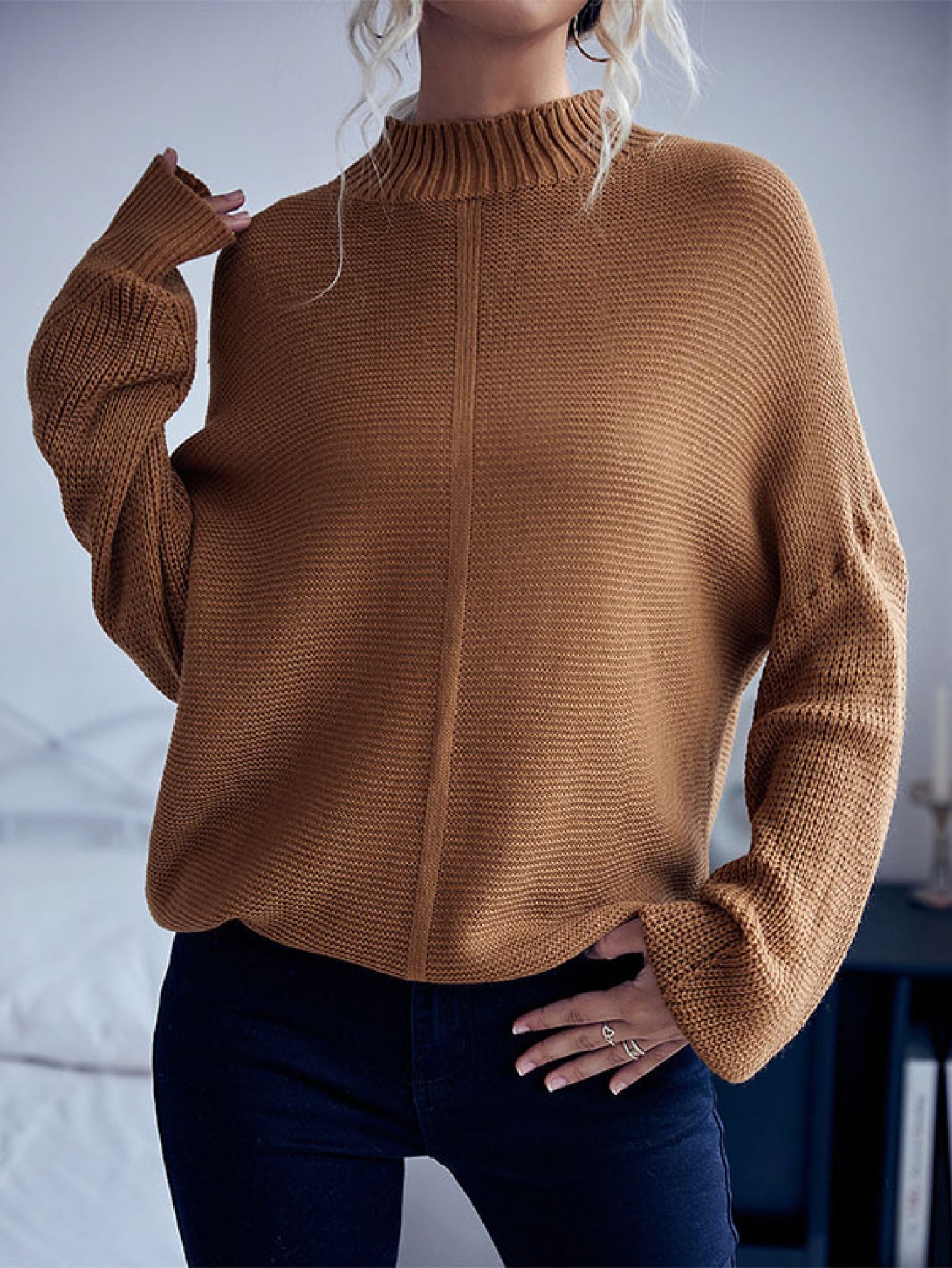 Dolman Sleeve Mock Neck Sweater