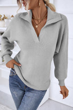 Load image into Gallery viewer, Horizontal-Ribbing Balloon Sleeve Collared Pullover
