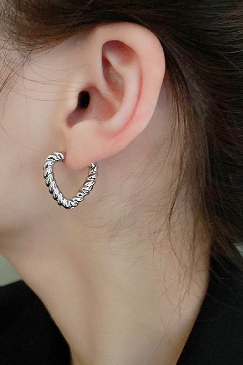 Twisted Triangle Hoop Earrings in Silver